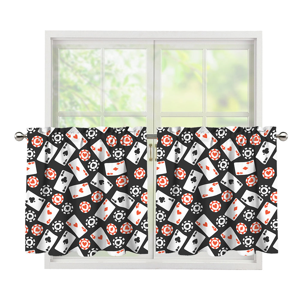 Casino Chip And Card Pattern Print Tier Curtains