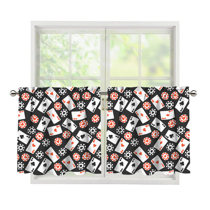 Casino Chip And Card Pattern Print Tier Curtains