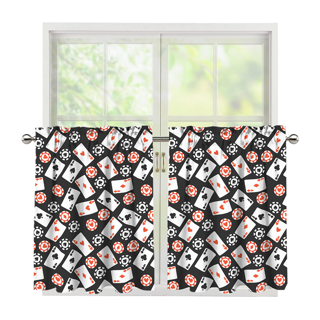 Casino Chip And Card Pattern Print Tier Curtains