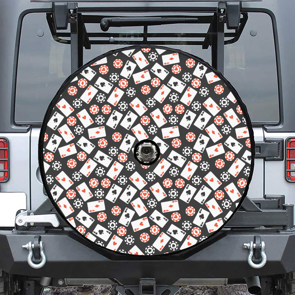 Casino Chip And Card Pattern Print Tire Cover With Camera Hole