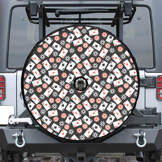 Casino Chip And Card Pattern Print Tire Cover With Camera Hole