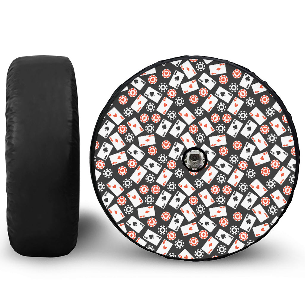 Casino Chip And Card Pattern Print Tire Cover With Camera Hole