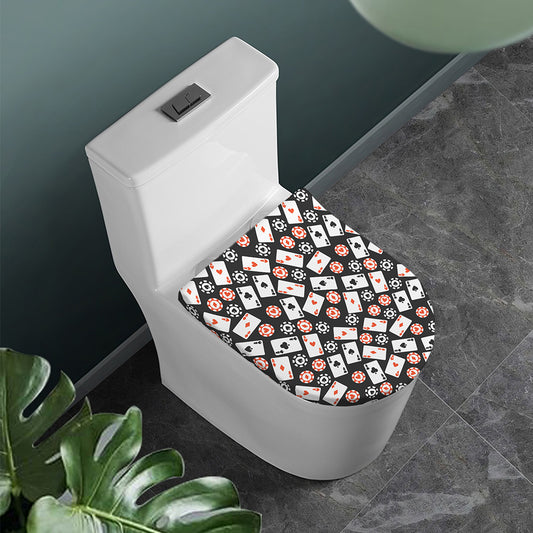 Casino Chip And Card Pattern Print Toilet Lid Cover