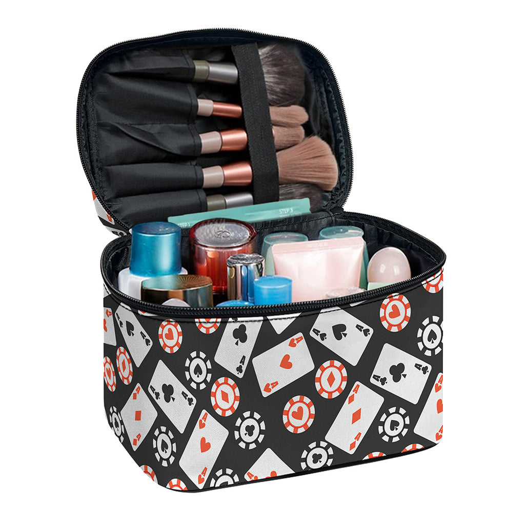 Casino Chip And Card Pattern Print Travel Makeup Bag