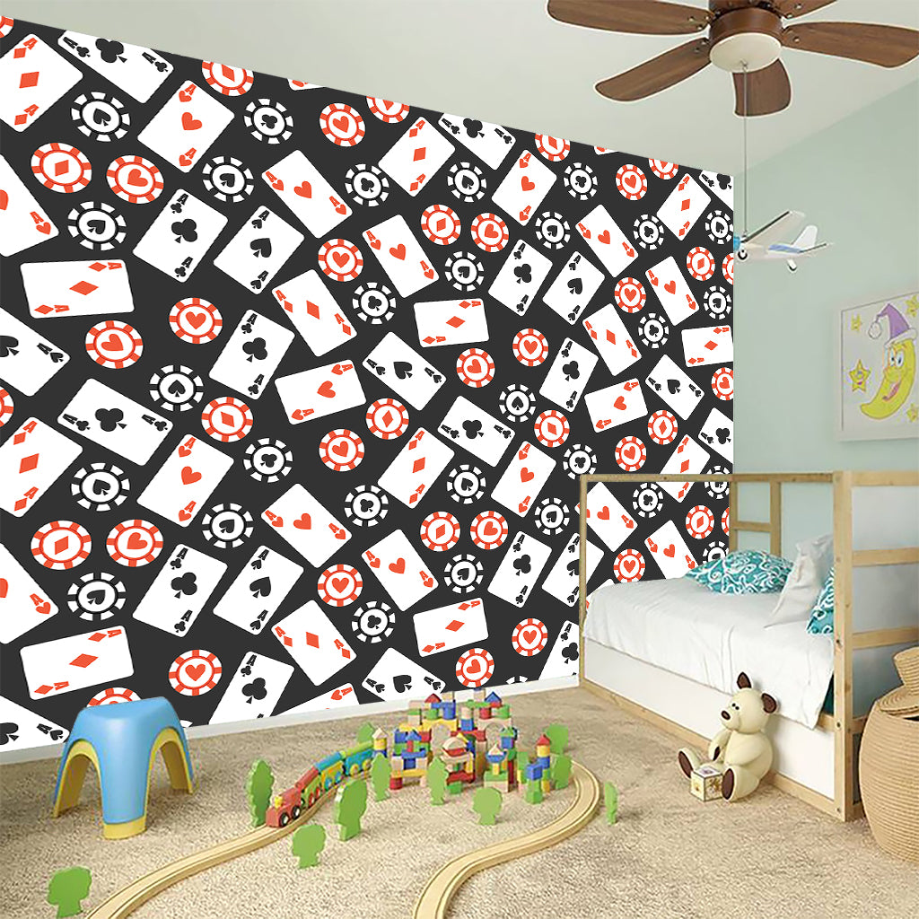 Casino Chip And Card Pattern Print Wall Sticker