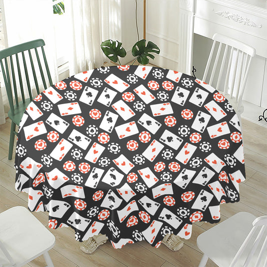 Casino Chip And Card Pattern Print Waterproof Round Tablecloth