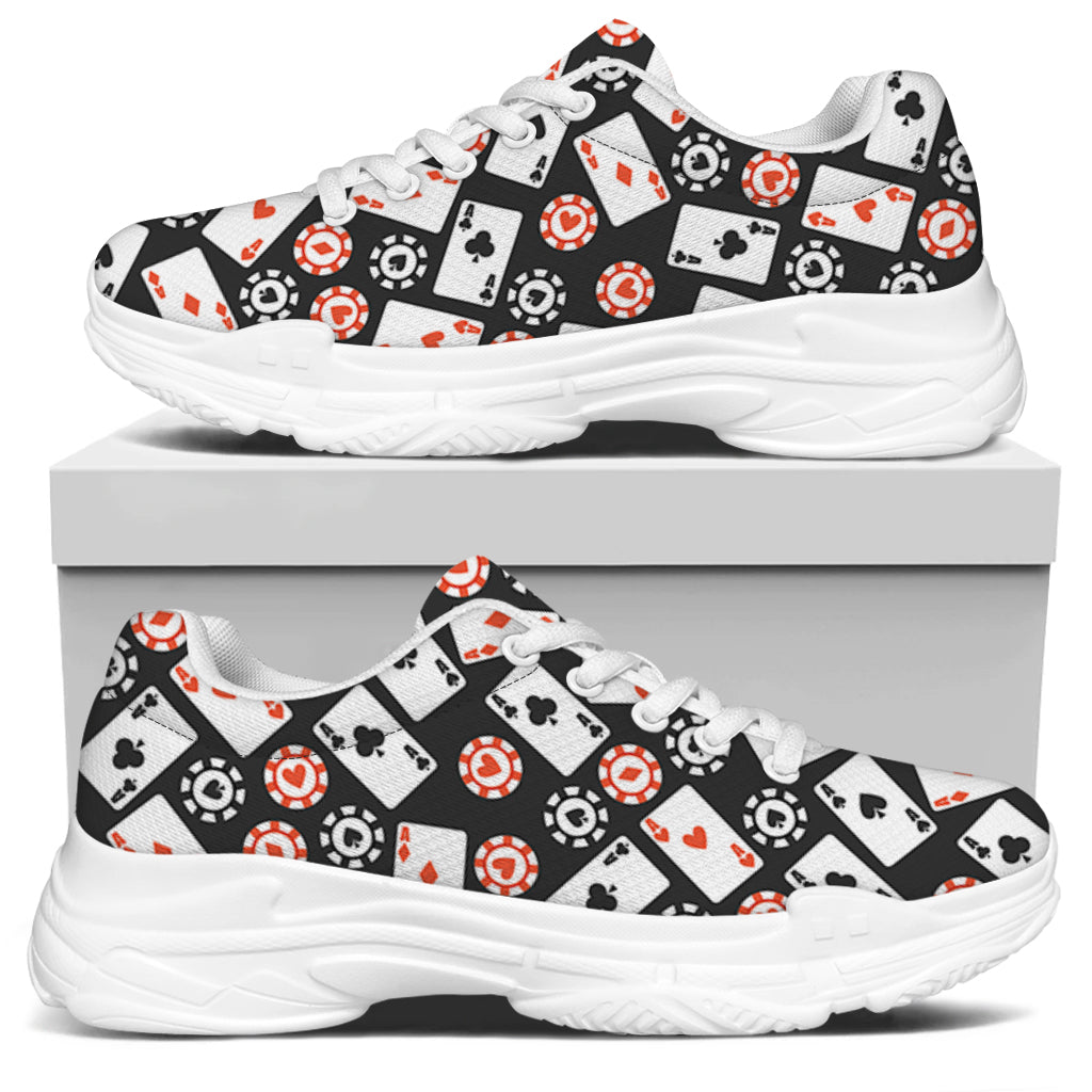 Casino Chip And Card Pattern Print White Chunky Shoes