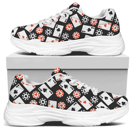 Casino Chip And Card Pattern Print White Chunky Shoes