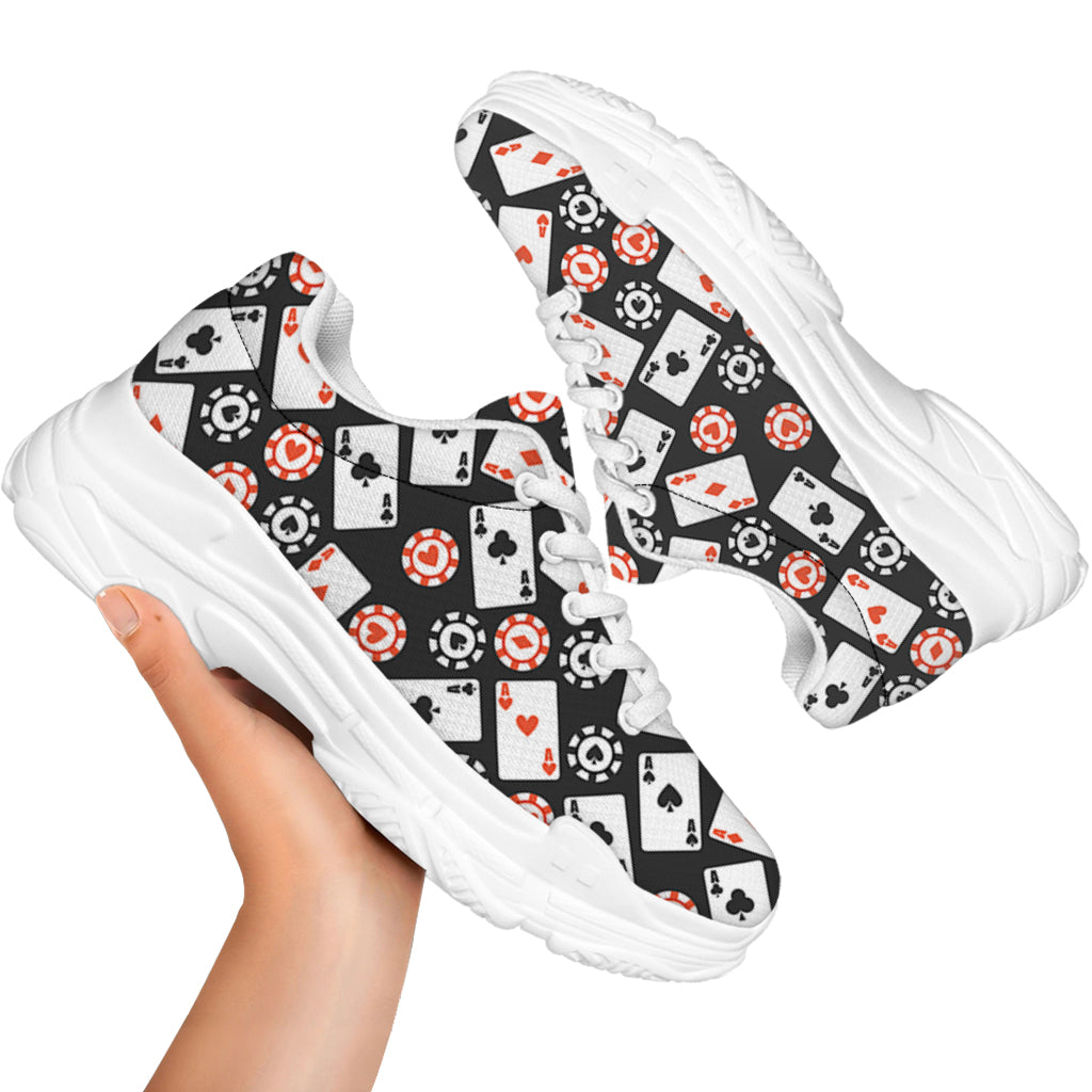 Casino Chip And Card Pattern Print White Chunky Shoes