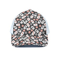 Casino Chip And Card Pattern Print White Mesh Trucker Hat