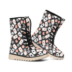 Casino Chip And Card Pattern Print Winter Boots