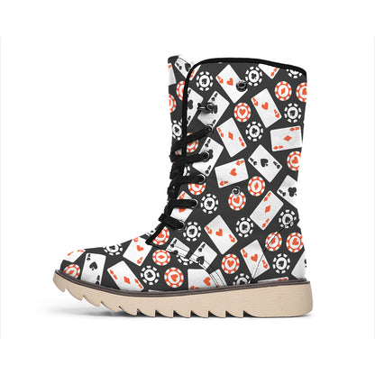 Casino Chip And Card Pattern Print Winter Boots