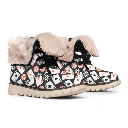 Casino Chip And Card Pattern Print Winter Boots