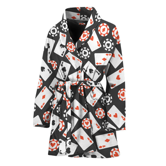 Casino Chip And Card Pattern Print Women's Bathrobe