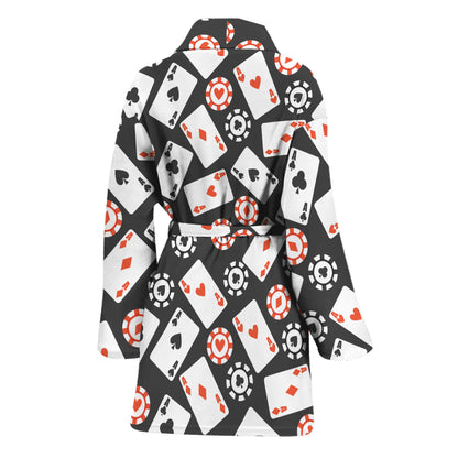 Casino Chip And Card Pattern Print Women's Bathrobe