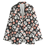 Casino Chip And Card Pattern Print Women's Blazer