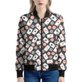 Casino Chip And Card Pattern Print Women's Bomber Jacket