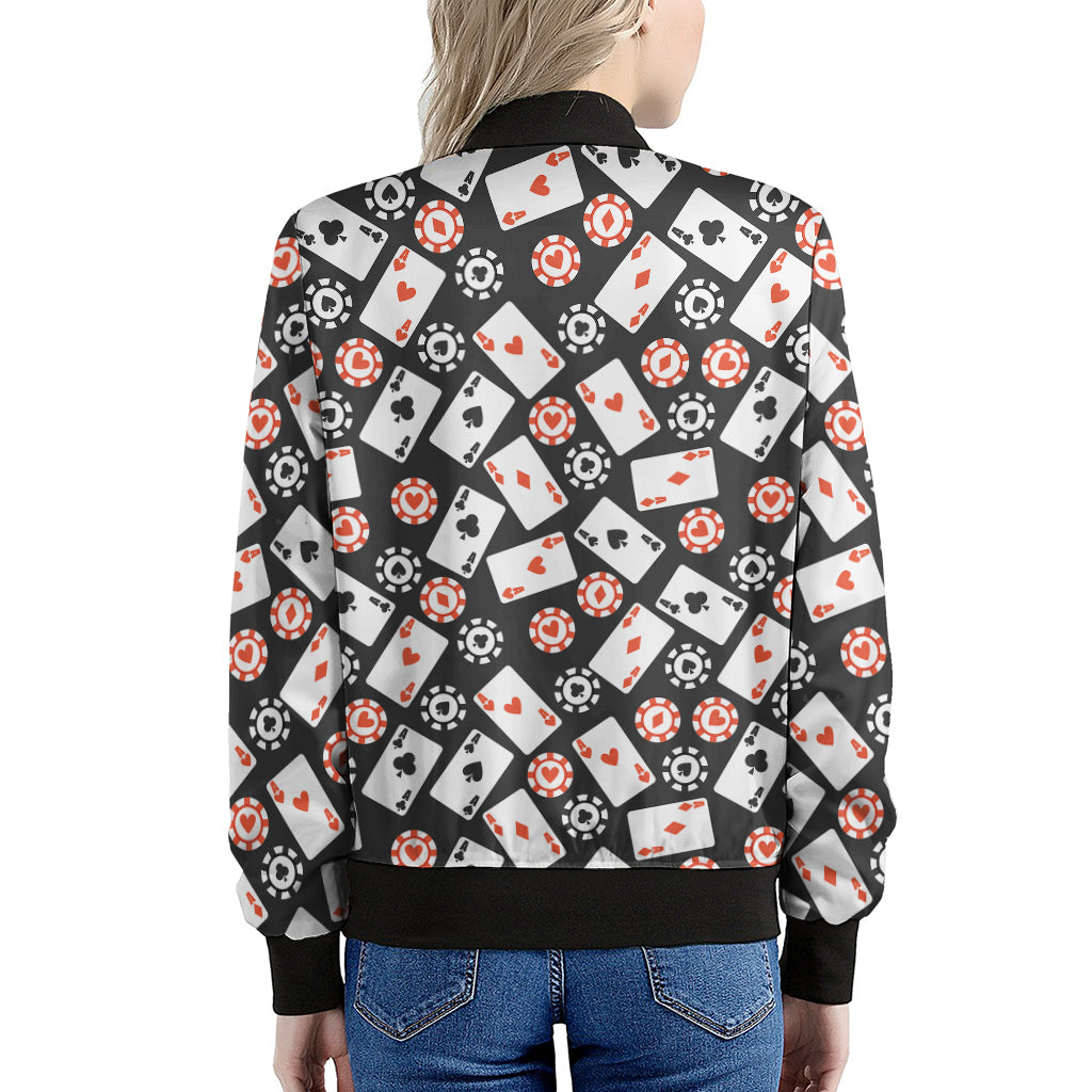 Casino Chip And Card Pattern Print Women's Bomber Jacket