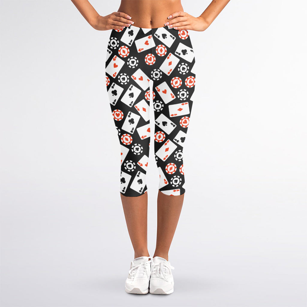 Casino Chip And Card Pattern Print Women's Capri Leggings
