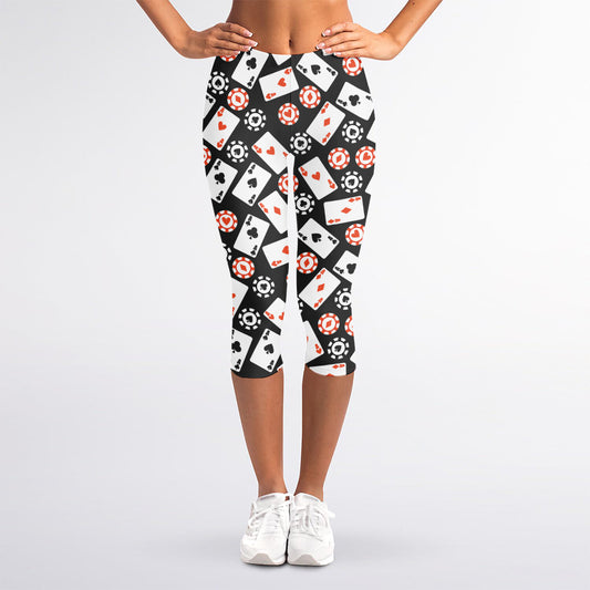 Casino Chip And Card Pattern Print Women's Capri Leggings