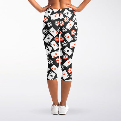Casino Chip And Card Pattern Print Women's Capri Leggings