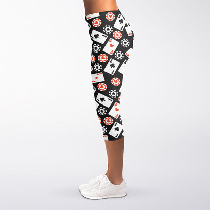 Casino Chip And Card Pattern Print Women's Capri Leggings