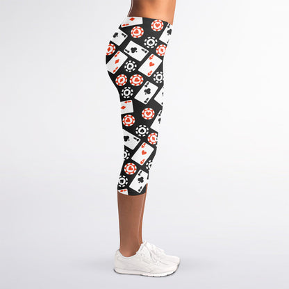 Casino Chip And Card Pattern Print Women's Capri Leggings