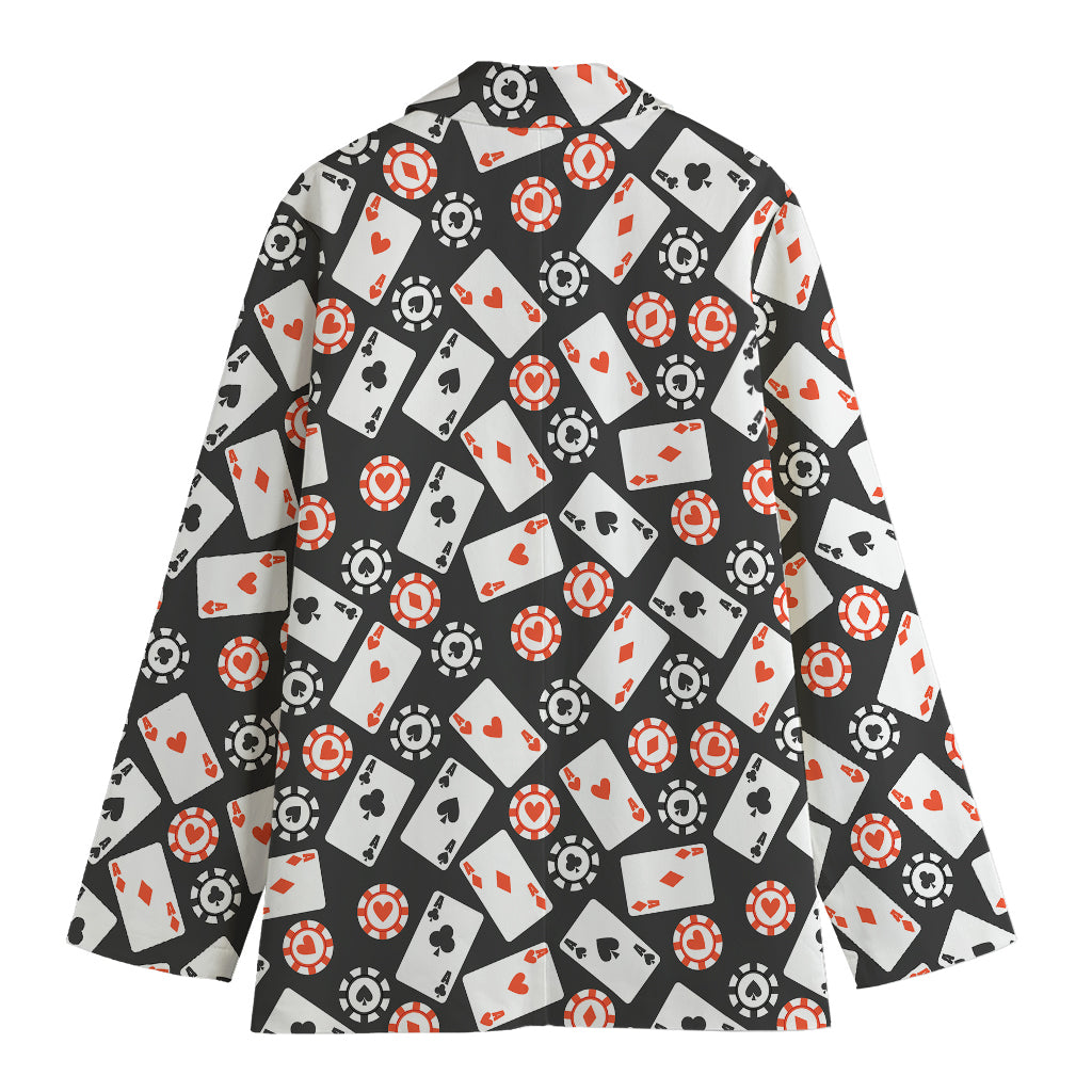 Casino Chip And Card Pattern Print Women's Cotton Blazer