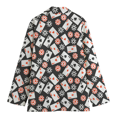 Casino Chip And Card Pattern Print Women's Cotton Blazer