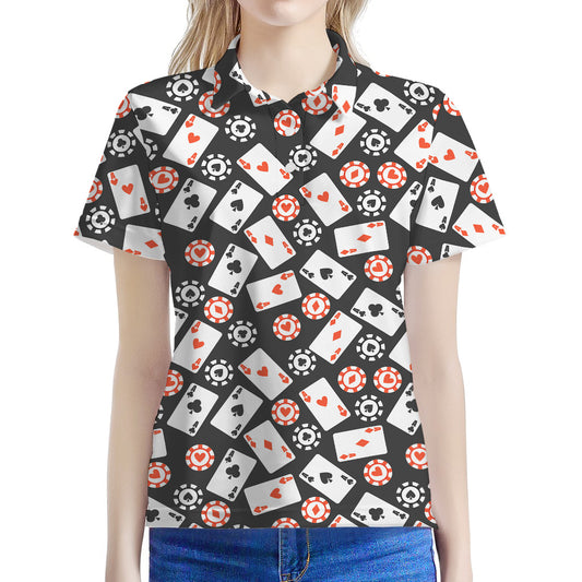 Casino Chip And Card Pattern Print Women's Polo Shirt