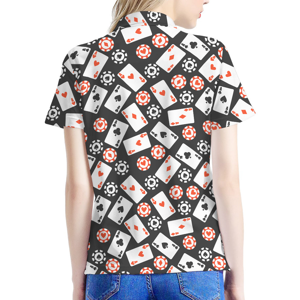 Casino Chip And Card Pattern Print Women's Polo Shirt