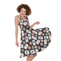 Casino Chip And Card Pattern Print Sleeveless Knee Length Dress