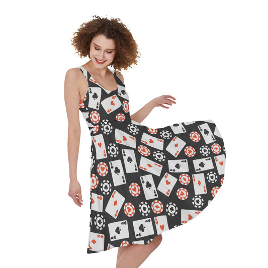 Casino Chip And Card Pattern Print Women's Sleeveless Dress