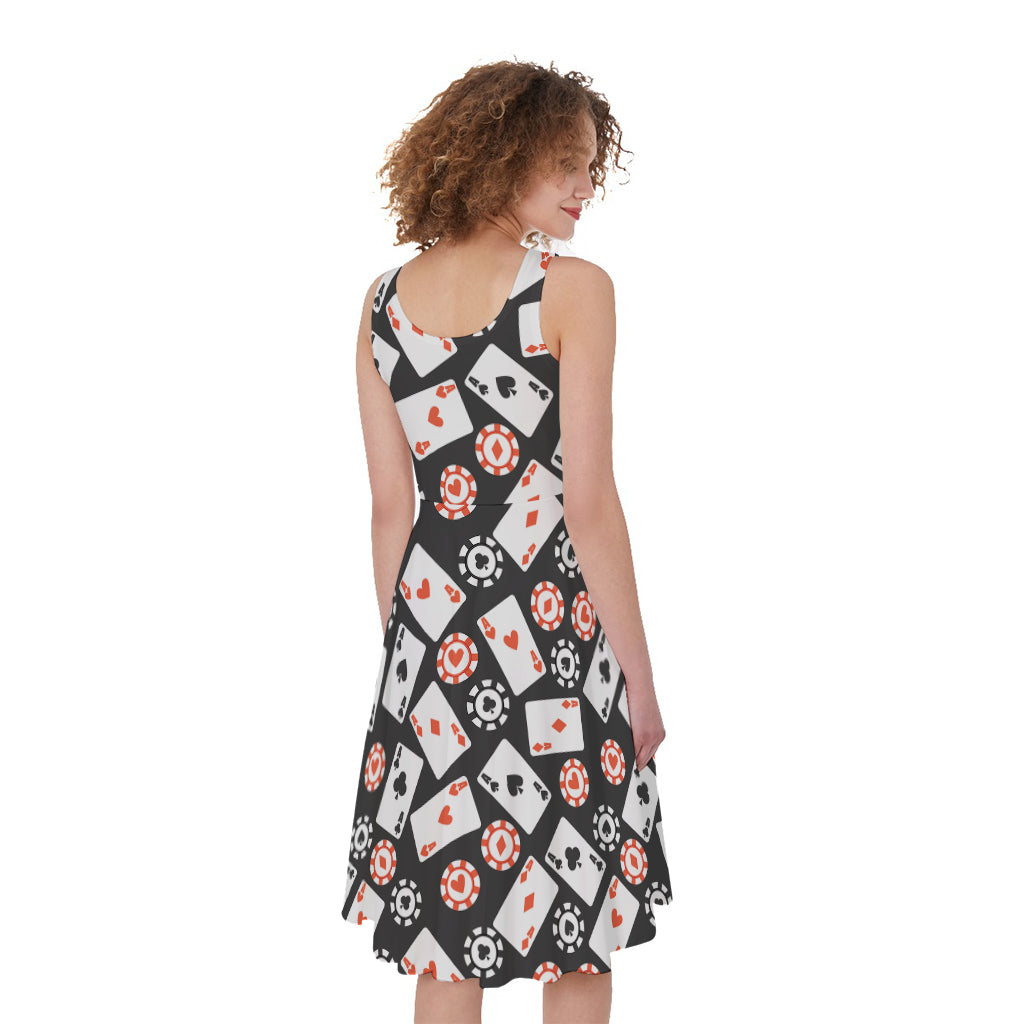 Casino Chip And Card Pattern Print Women's Sleeveless Dress