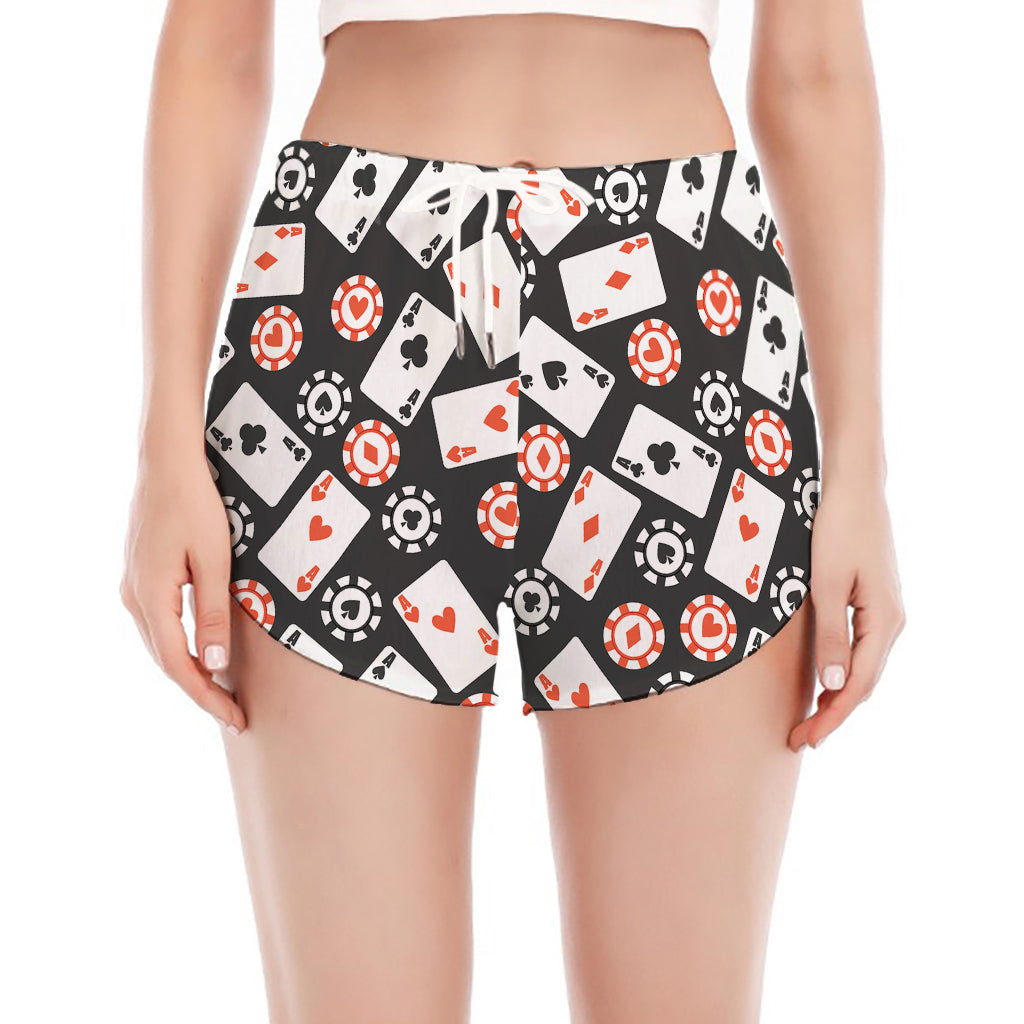 Casino Chip And Card Pattern Print Women's Split Running Shorts