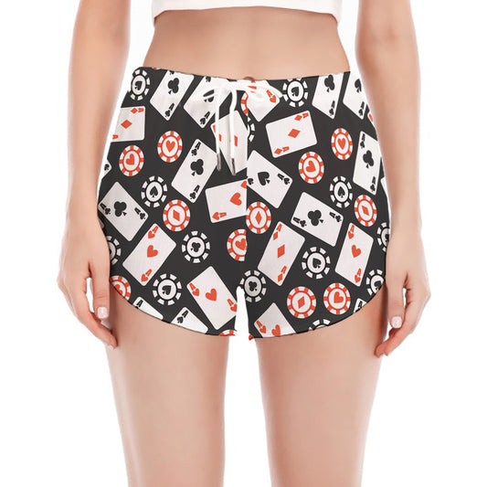 Casino Chip And Card Pattern Print Women's Split Running Shorts