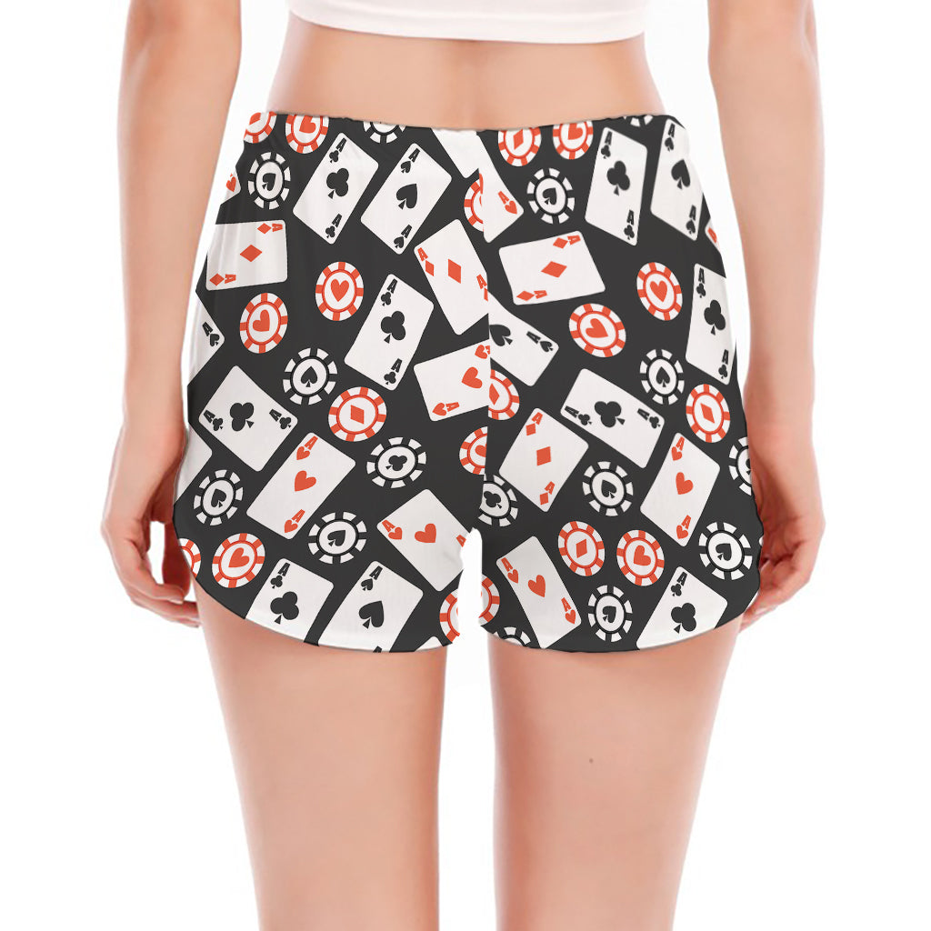 Casino Chip And Card Pattern Print Women's Split Running Shorts