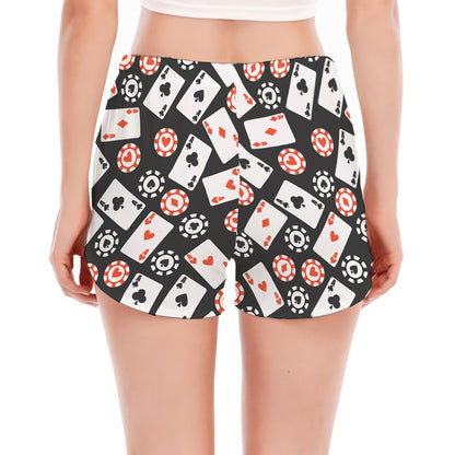 Casino Chip And Card Pattern Print Women's Split Running Shorts