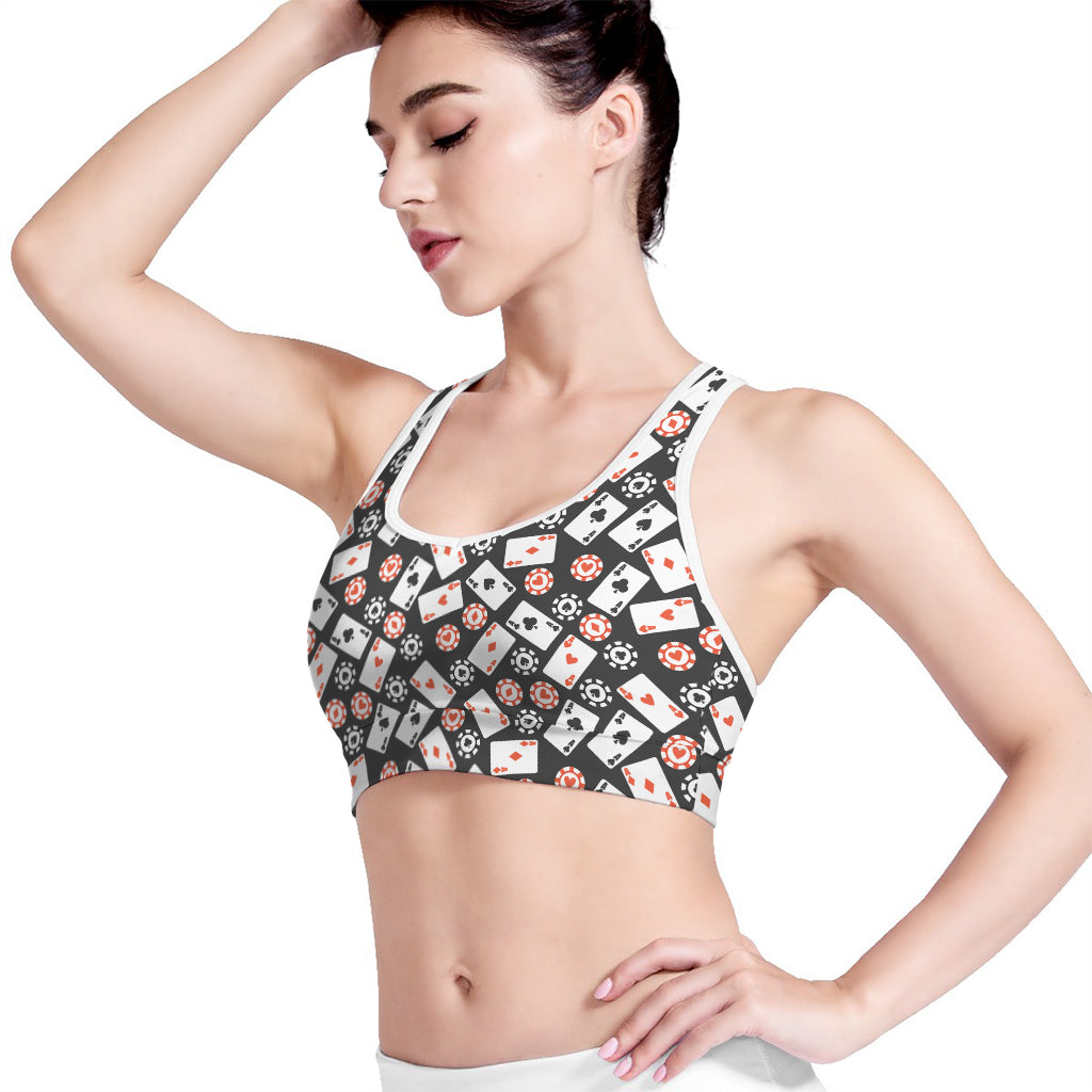 Casino Chip And Card Pattern Print Women's Sports Bra