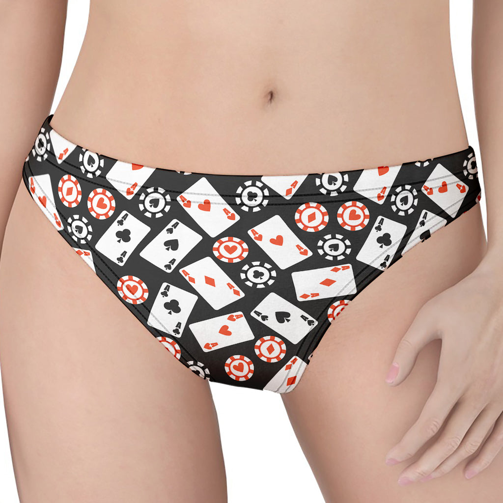 Casino Chip And Card Pattern Print Women's Thong
