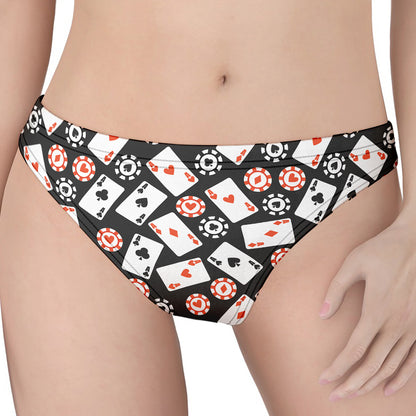 Casino Chip And Card Pattern Print Women's Thong