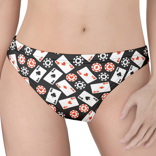Casino Chip And Card Pattern Print Women's Thong