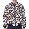 Casino Chip And Card Pattern Print Zip Sleeve Bomber Jacket