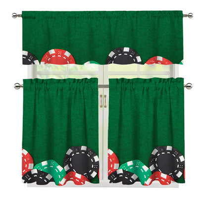 Casino Poker Chips Print 3 Piece Kitchen Curtains