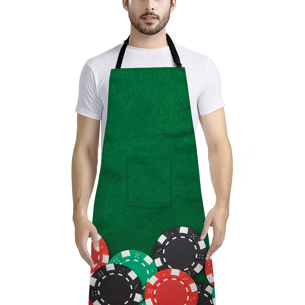 Casino Poker Chips Print Bib Apron With Pocket