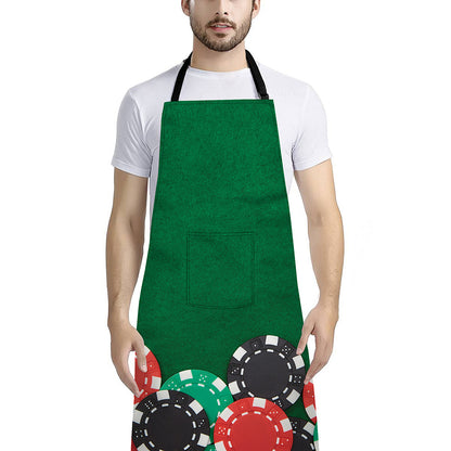 Casino Poker Chips Print Bib Apron With Pocket