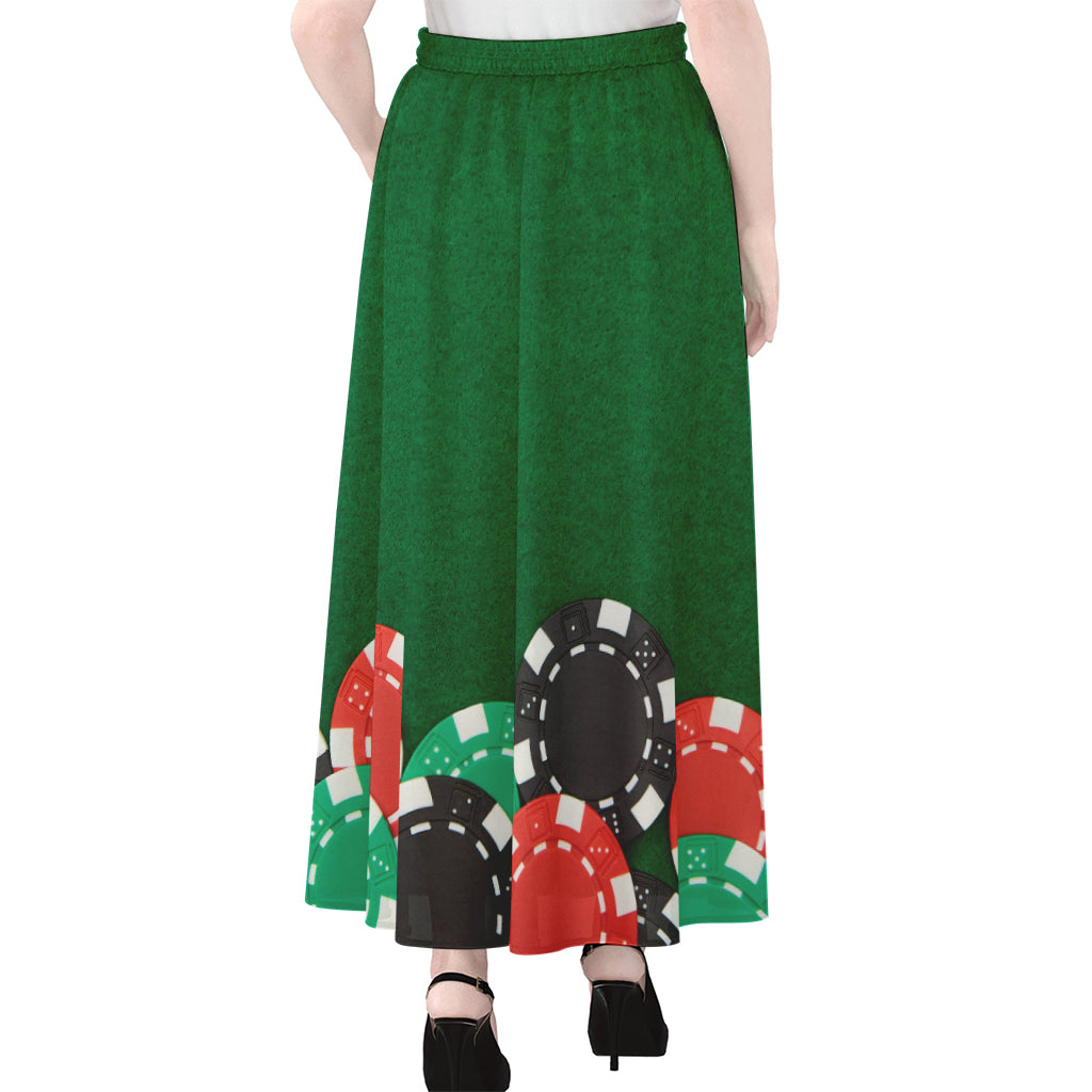 Casino Poker Chips Print Chiffon Maxi Skirt