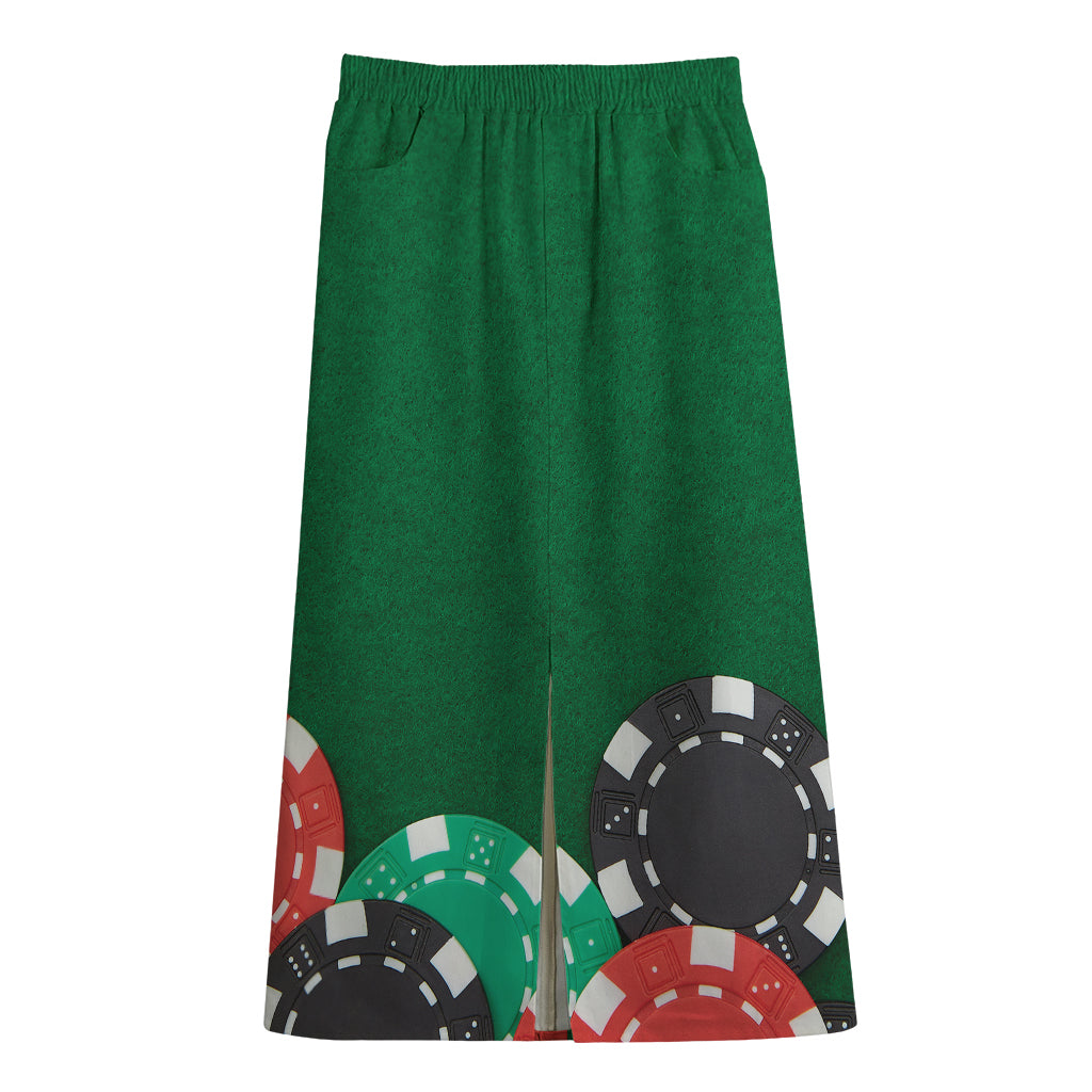 Casino Poker Chips Print Cotton Front Slit Maxi Skirt
