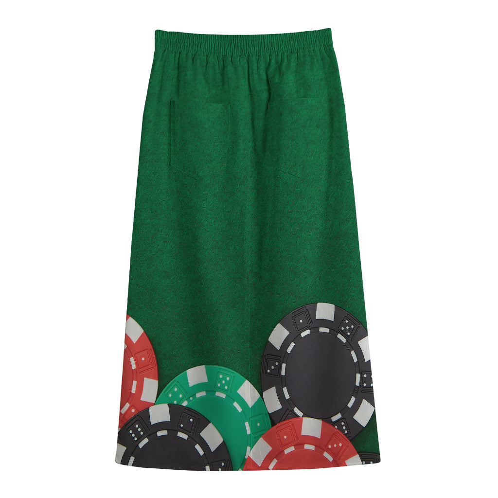 Casino Poker Chips Print Cotton Front Slit Maxi Skirt