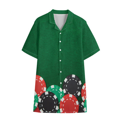 Casino Poker Chips Print Cotton Hawaiian Shirt